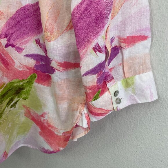 Chicos Womens 4 No Iron Watercolor Linen Button Up Shirt 3/4 Sleeve Blouse - Picture 9 of 10